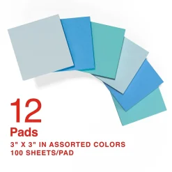 Sticky Notes*Staples ® Pop-up Notes, 3" x 3", Ocean Views Collection, 100 Sheet/Pad, 12 Pads/Pack (S-33WCP12)