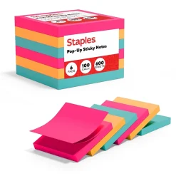 Sticky Notes*Staples Pop-up Notes, 3" x 3", Tropics Collection, 100 Sheet/Pad, 6 Pads/Pack (S33BRP6/52559)