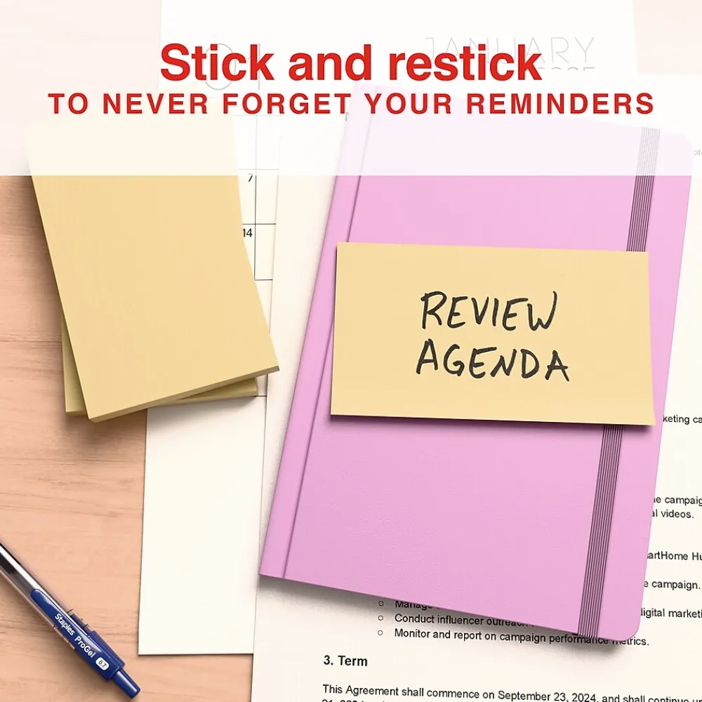 Sticky Notes*Staples Recycled Notes, 3" x 5", Sunshine Collection, 100 Sheet/Pad, 12 Pads/Pack (S-35YR12/52571)