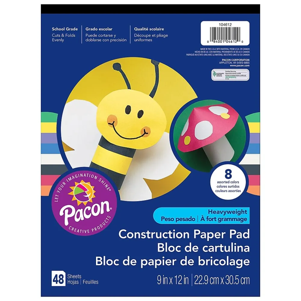 Construction Paper*SunWorks Heavyweight 9" x 12" Construction Paper Pad, Assorted Colors, 48 Sheets/Pack, 12 Packs (PAC104612-12)