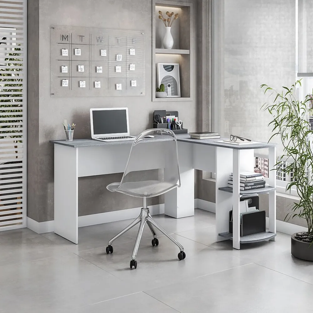 L-Desks*Techni Mobili 51" Mixed Materials L-Shaped Desk, Gray (RTA-8413L-GRY)