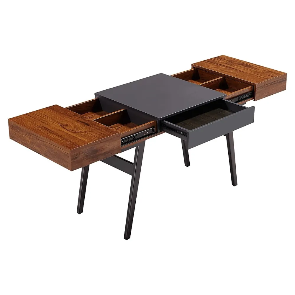Office Desks*Techni Mobili Expandable 51" MDF Table Desk, Gray/Mahogany (RTA-1854-MAH)