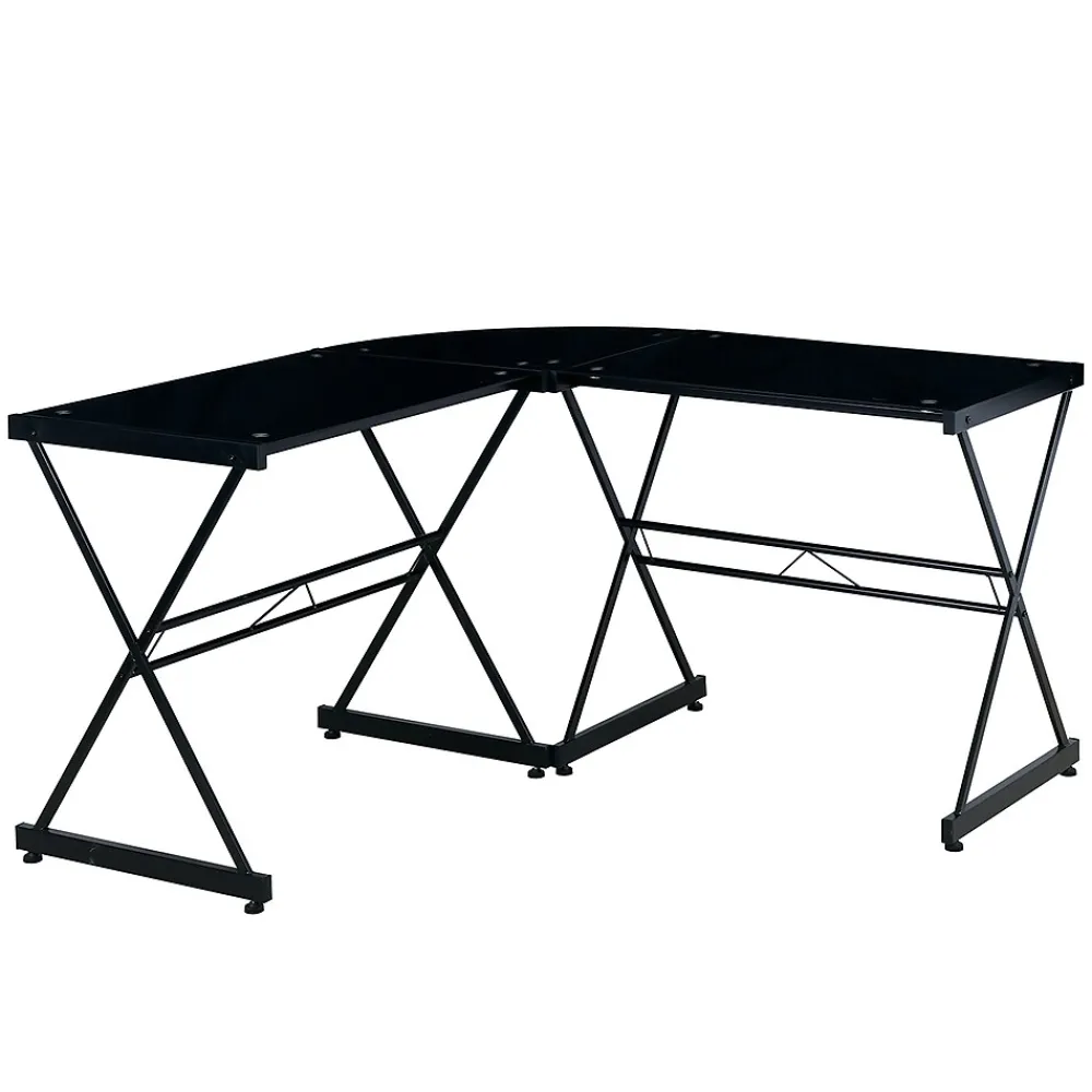 L-Desks*Techni Mobili L-Shaped Glass Top Computer Corner Desk, Black (RTA-3805L-BK)