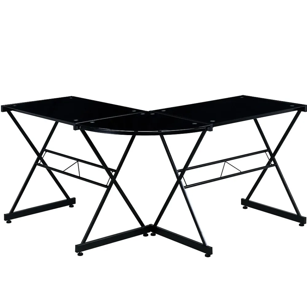 L-Desks*Techni Mobili L-Shaped Glass Top Computer Corner Desk, Black (RTA-3805L-BK)