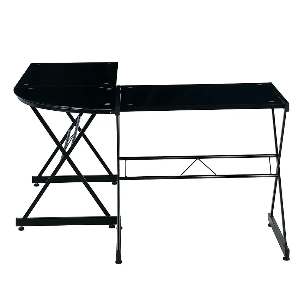L-Desks*Techni Mobili L-Shaped Glass Top Computer Corner Desk, Black (RTA-3805L-BK)