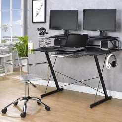 Corner Desks*Techni Sport Carbon Computer Gaming Desk with Shelving, Black (RTA-TS200-BK)