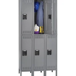Storage Cabinets*Tennsco Double Tier Locker with Legs, 3 Units, 6 Lockers, Medium Grey, 78"H x 36"W x 18"D
