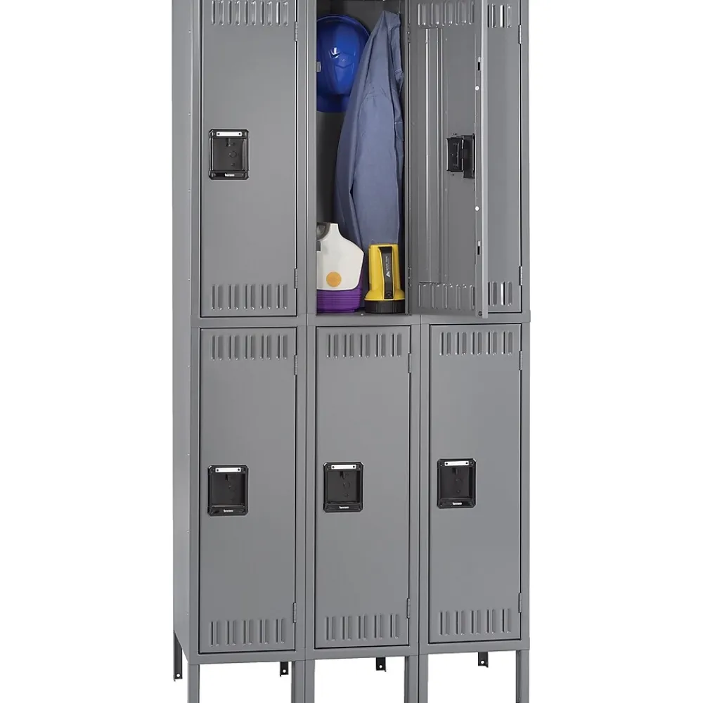 Storage Cabinets*Tennsco Double Tier Locker with Legs, 3 Units, 6 Lockers, Medium Grey, 78"H x 36"W x 18"D