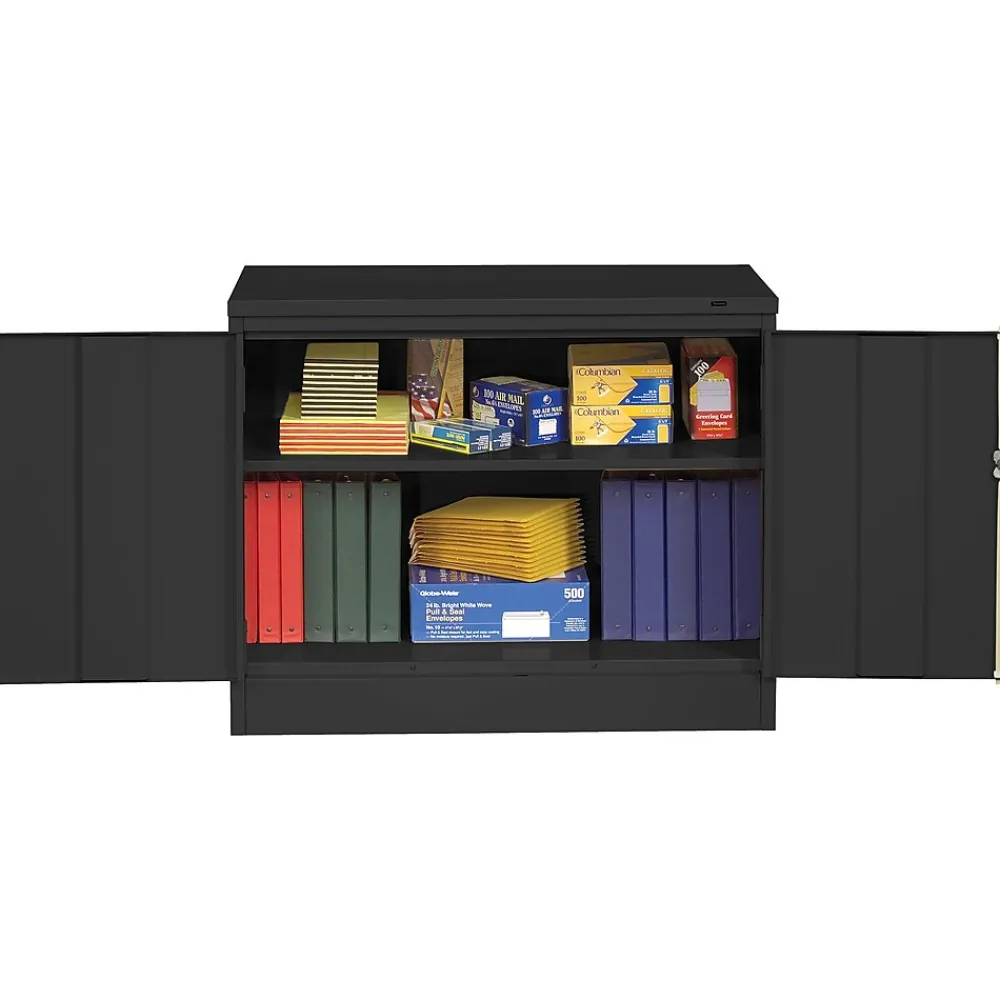 Storage Cabinets*Tennsco Standard Desk-Height Storage Cabinet with Double Hinge Doors, 2-Shelf, Black, 30"H x 36"W x 18"D