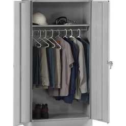 Storage Cabinets*Tennsco Standard Wardrobe Cabinet with Double Hinge Doors, 1-Shelf, 1 Closet, Light Grey, 72"H x 36"W x 18"D