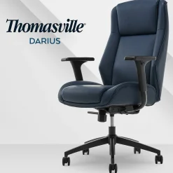 Office Chairs*Thomasville Furniture Darius Ergonomic Bonded Leather Swivel Executive Chair, Navy (51490-NVY)