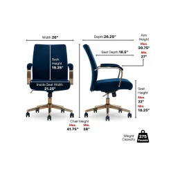 Ergonomic Chairs*Thomasville Furniture Joelle Ergonomic Fabric/Metal Desk Chair, (60068) Blue/Gold
