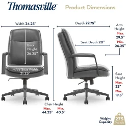 Office Chairs*Thomasville Furniture Upton Ergonomic Bonded Leather Swivel Manager Chair, Gray (51421-GRY)