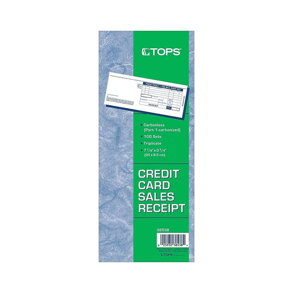 Accounting & Record Journals*TOPS Credit Card Sales 3-Part Carbonless Receipt, 3.25"L x 7.88"W, 100/Pack (TOP 38538)