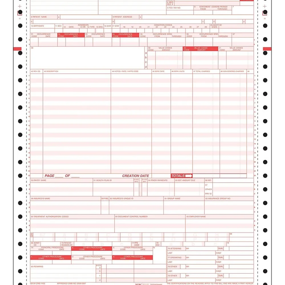 Medical Forms*TOPS UB04 Health Care Form, Revised, HCFA Compliant, 8 1/2" X 11", 2500/Carton (59770R