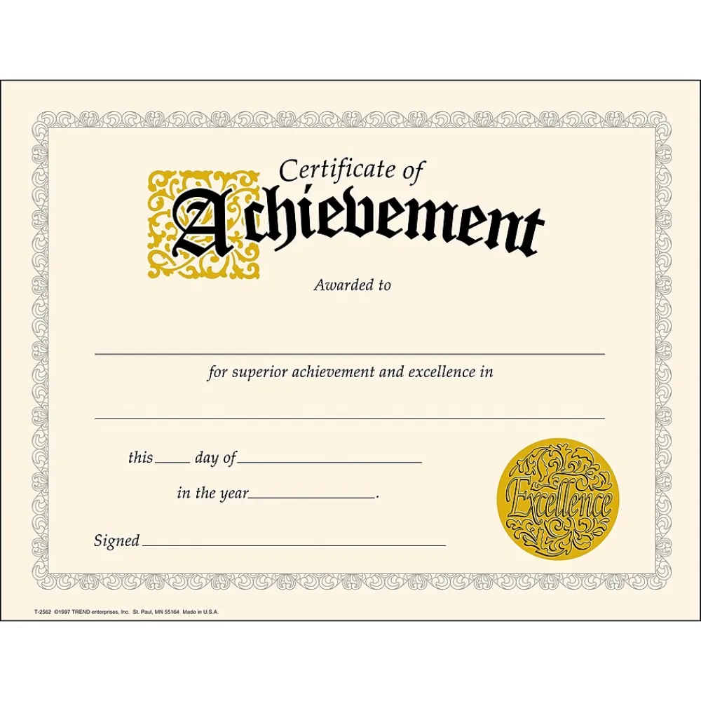 Awards & Certificates*Trend Enterprises Achievement Certificates, 8.5" x 11", Multicolor, 6/Bundle (T-2562-6)