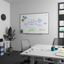 Dry Erase*TRU RED ™ Magnetic Steel Dry Erase Board, Satin Frame, 6' x 4' (TR61177)