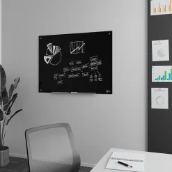 Dry Erase*TRU RED ™ Tempered Glass Dry Erase Board, Black, 4' x 3' (TR61200)