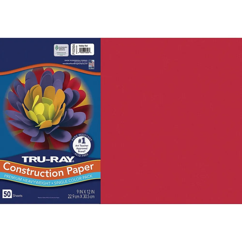 Construction Paper*Pacon Tru-Ray 12" x 18" Construction Paper, Holiday Red, 50 Sheets (P102994)