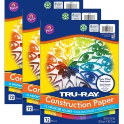 Construction Paper*Tru-Ray Color Wheel Assortment 12" x 18" Construction Paper, Assorted, 72 Sheets/Pack, 3 Packs/Bundle (PAC6577-3)