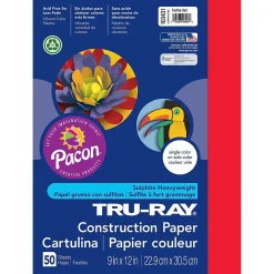 Construction Paper*Pacon Tru-Ray® Construction Paper, Festive Red, 9" x 12", 50 Sheets Per Pack, 5 Packs (PAC103431-5)