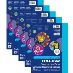 Construction Paper*Pacon Tru-Ray® Construction Paper, Atomic Blue, 9" x 12", 50 Sheets Per Pack, 5 Packs (PAC103400-5)