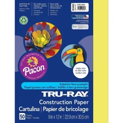 Construction Paper*Pacon Tru-Ray® Construction Paper, Lively Lemon, 9" x 12", 50 Sheets Per Pack, 5 Packs (PAC103402-5)