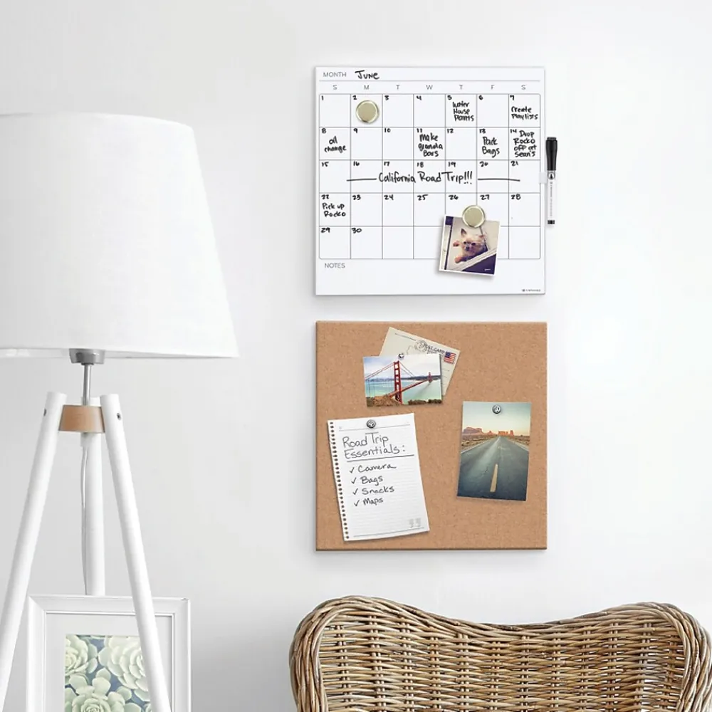 Dry Erase*U Brands Cork & Steel Combo Dry-Erase & Bulletin Board, Frameless, 1.17' x 1.17' (3889U00-01)