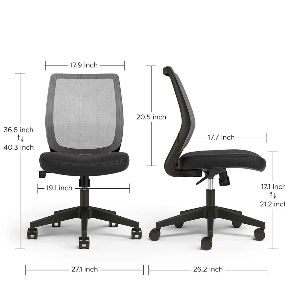 Office Chairs*Union & Scale ™ Essentials™ Armless Ergonomic Fabric Swivel Task Chair, Black (UN59378)