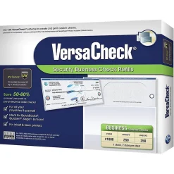 Security & Carbon*VersaCheck UV Secure 8.5" x 11" Business Security Check On Top, Blue Elite, 250 Sheets/Pack (GLO921800F086)