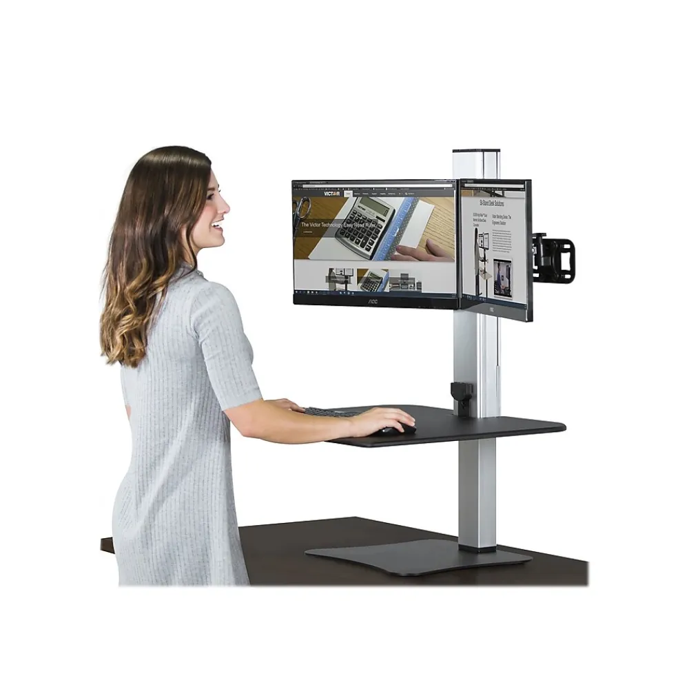 Standing Desks*Victor Technology 28" W High Rise™ Electric Dual Monitor Standing Desk, Laminate Wood (DC450)