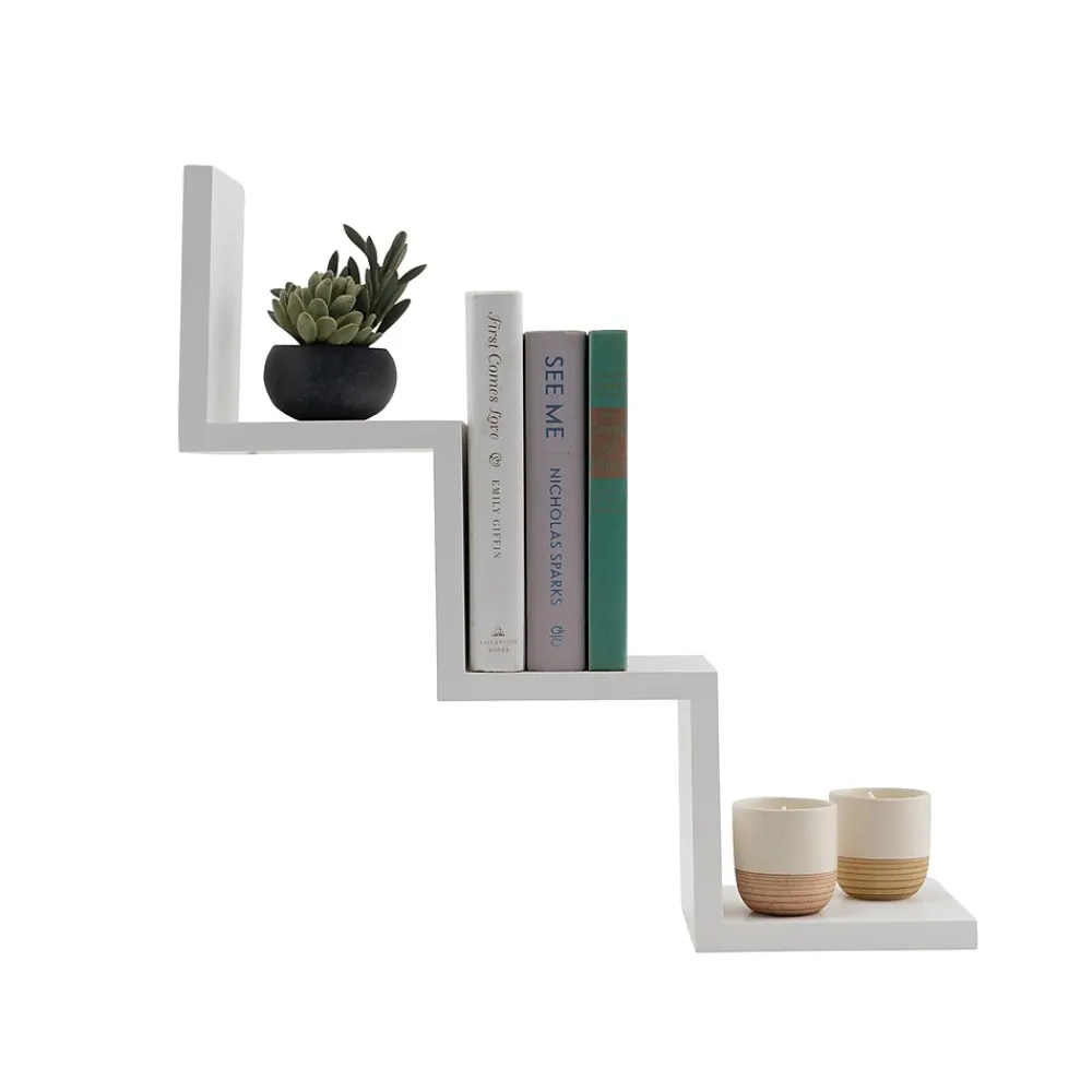 Shelving*V-Light 3-Shelf Wall-Mounted Ladder-Style Unit, 17.25", White (VW161006W)