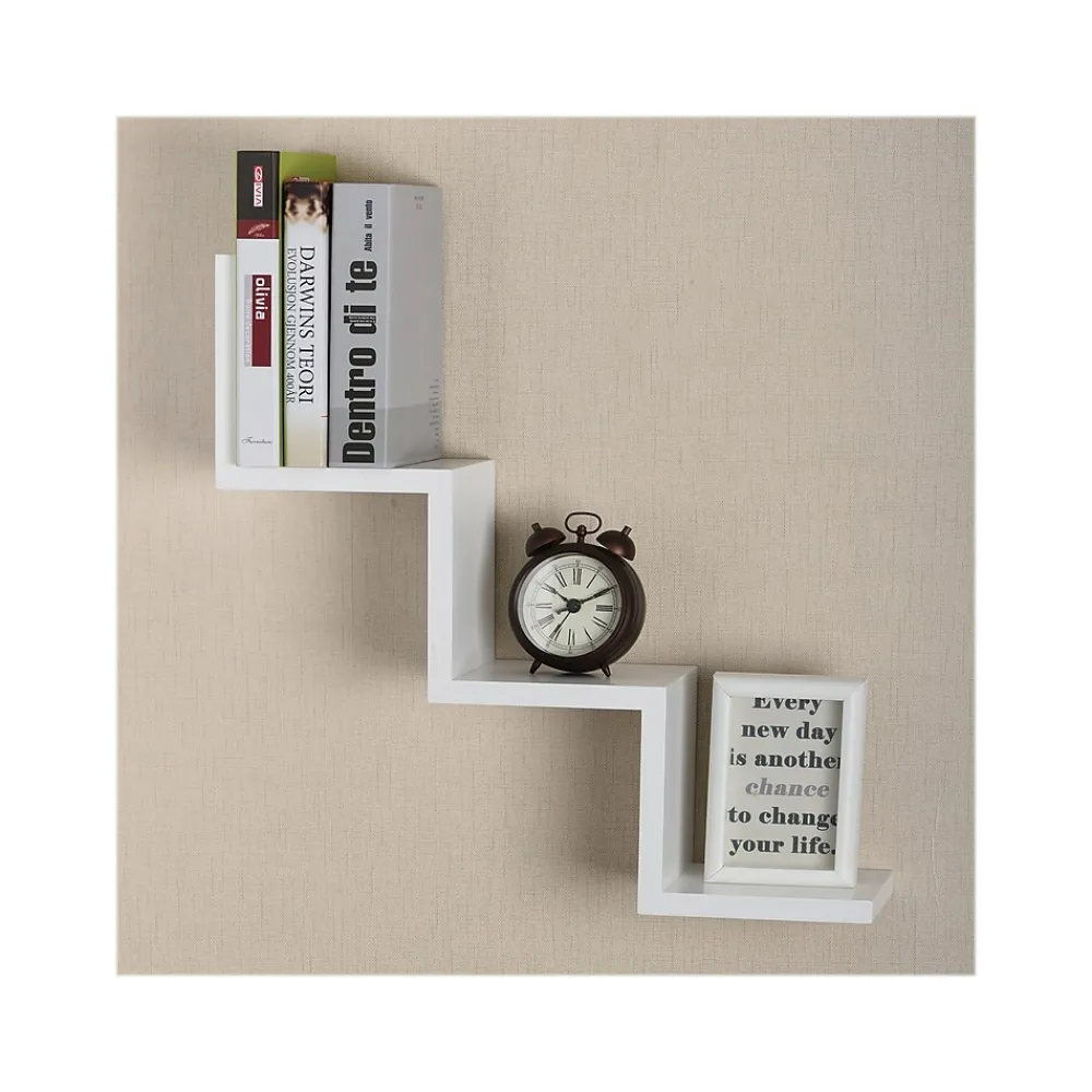 Shelving*V-Light 3-Shelf Wall-Mounted Ladder-Style Unit, 17.25", White (VW161006W)