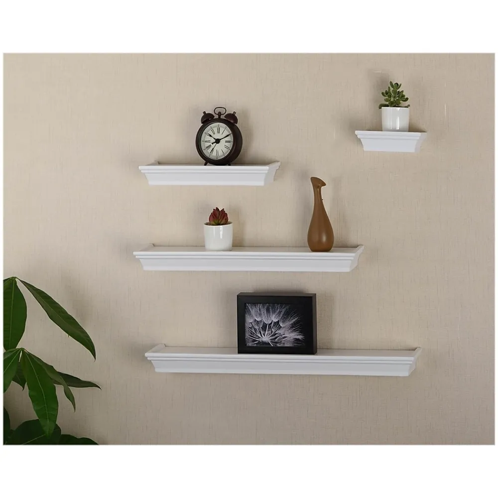 Shelving*V-Light Wall Shelves, White, 4/Pack (VW141003W)