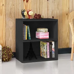 Bookcases*Way Basics 24.7"H Webster 2-Shelf Bookcase Organizer and Modern Eco Storage Shelf Unit, Black Wood Grain (WB-2SHELF-BK)