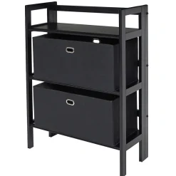 Bookcases*Winsome Torino 3-Pc Folding Bookcase w/ Fabric Baskets, Black/Black (20306)