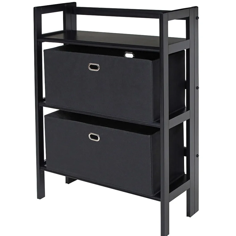 Bookcases*Winsome Torino 3-Pc Folding Bookcase w/ Fabric Baskets, Black/Black (20306)