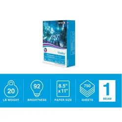 Multipurpose Paper*Xerox Vitality 8.5" x 11" Multipurpose Paper, 20 lbs., 92 Brightness, 750 Sheets/Ream (3R20195)